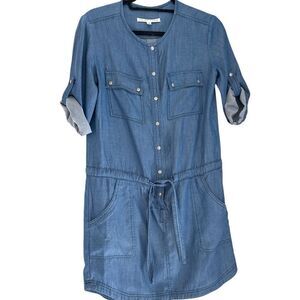 Trina Turk Blue chambray Dress- shirt hem - roll sleeve - pockets size 2